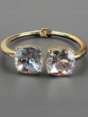 Gold tone and clear large bling stone accents open cuff bracelet